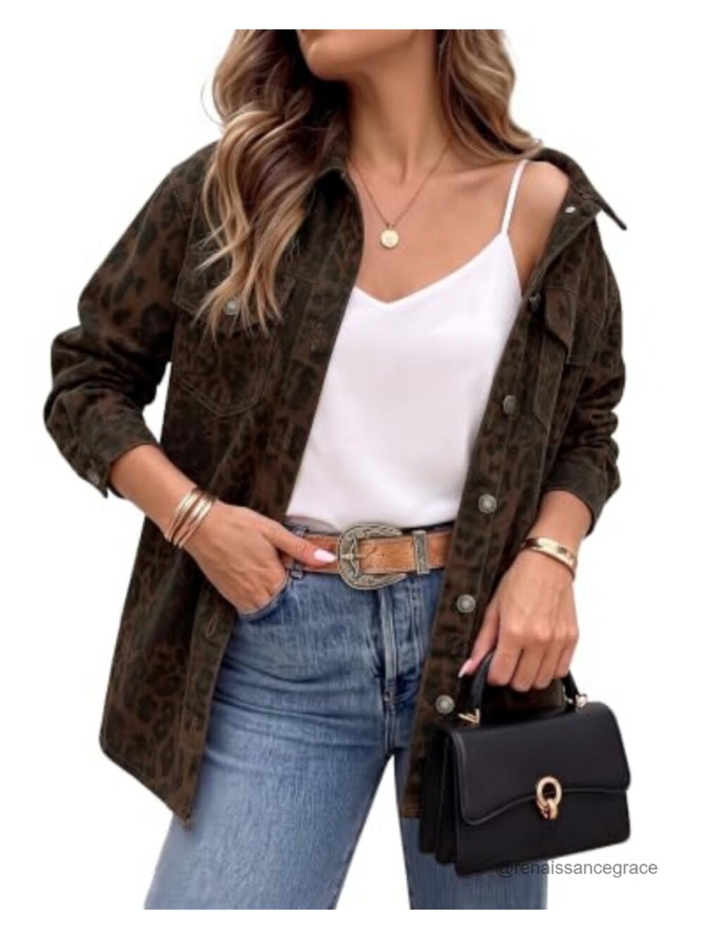 Leopard Print Denim Jacket Women Oversized Button Down Long Sleeve